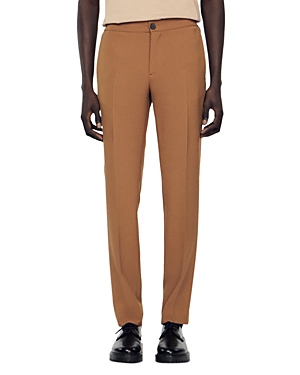 Sandro High-rise Stretch-jersey Trousers In Camel