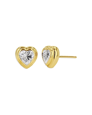 14K Yellow Gold White Topaz Heart Stud Earrings