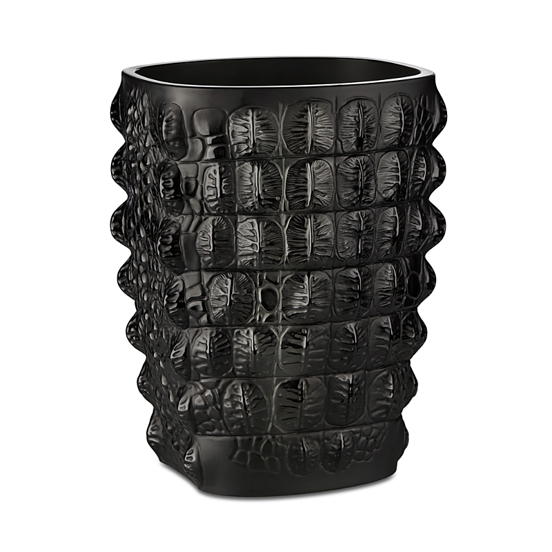 Lalique Crocodile Crystal Vase, Black In Black