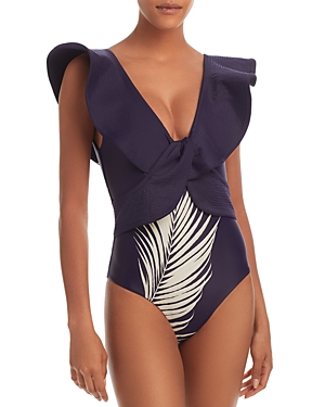 Johanna Ortiz Navegando Ando One-piece Swimsuit In Leaf Navy/ecru