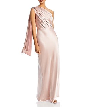 Amsale One Shoulder Draped Column Dress In Rose Quartz