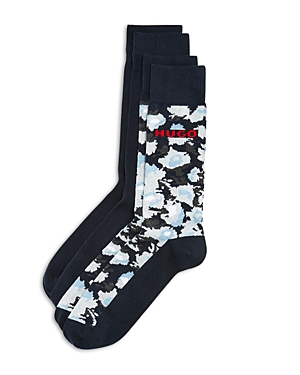 Shop Hugo Rs Flower Cc 1024 Cotton Blend Crew Socks, Pack Of 2 In Dark Blue