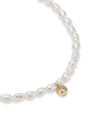 14k Yellow Gold Cultured Pearl Bead & Diamond Charm Bracelet