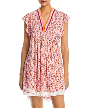 Poupette St Barth `triny V` Mini Dress In Pink Damask