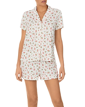 Kate Spade New York Floral Print Short Pajama Set In White/floral