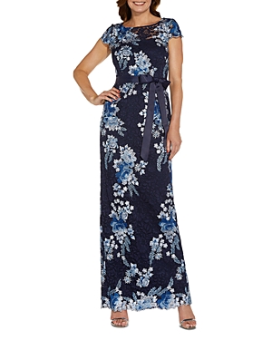 Shop Adrianna Papell Embroidered Lace Gown In Navy Multi