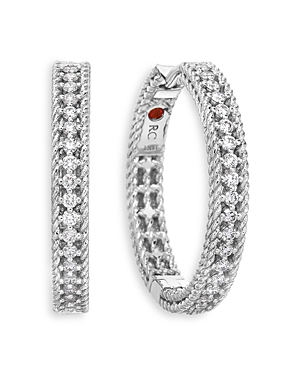 Roberto Coin 18k White Gold Symphony Barocco Medium Diamond Hoop Earrings In White