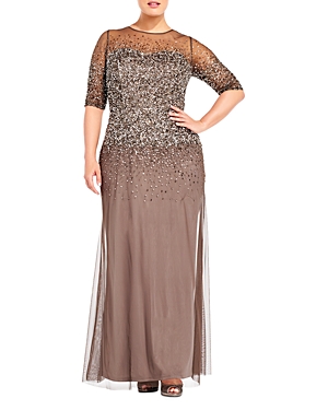 Adrianna Papell Plus Sequined Gown In Lead