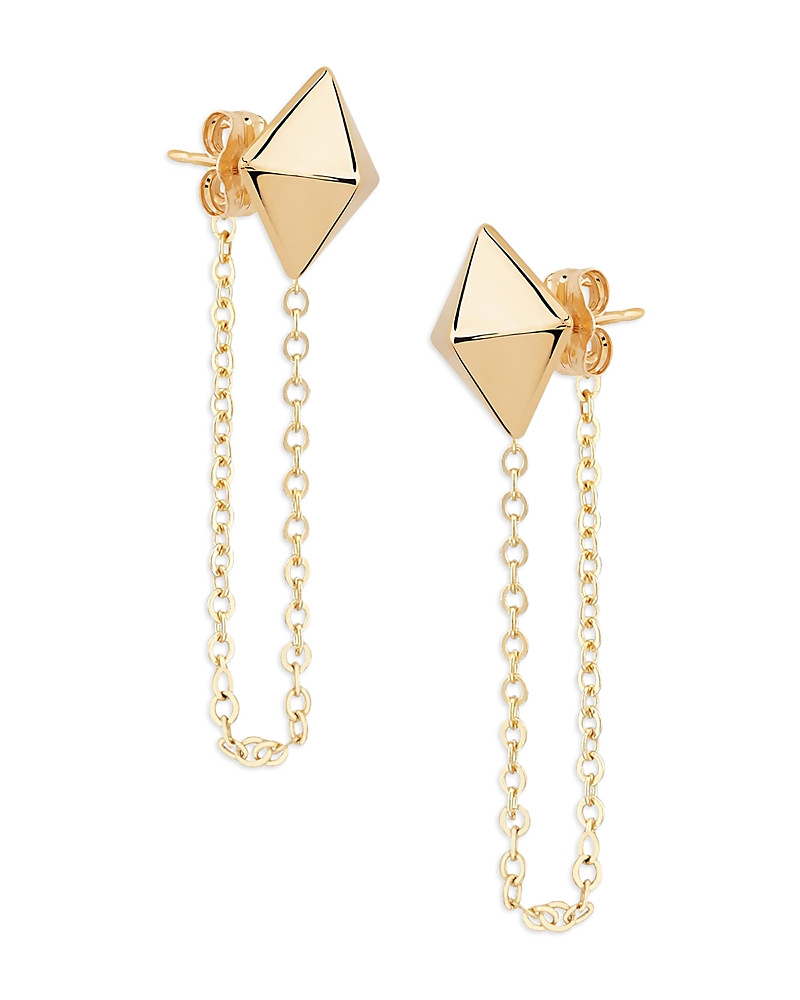 Moon & Meadow 14k Yellow Gold Pyramid Stud Draped Chain Earrings - Exclusive In Gold