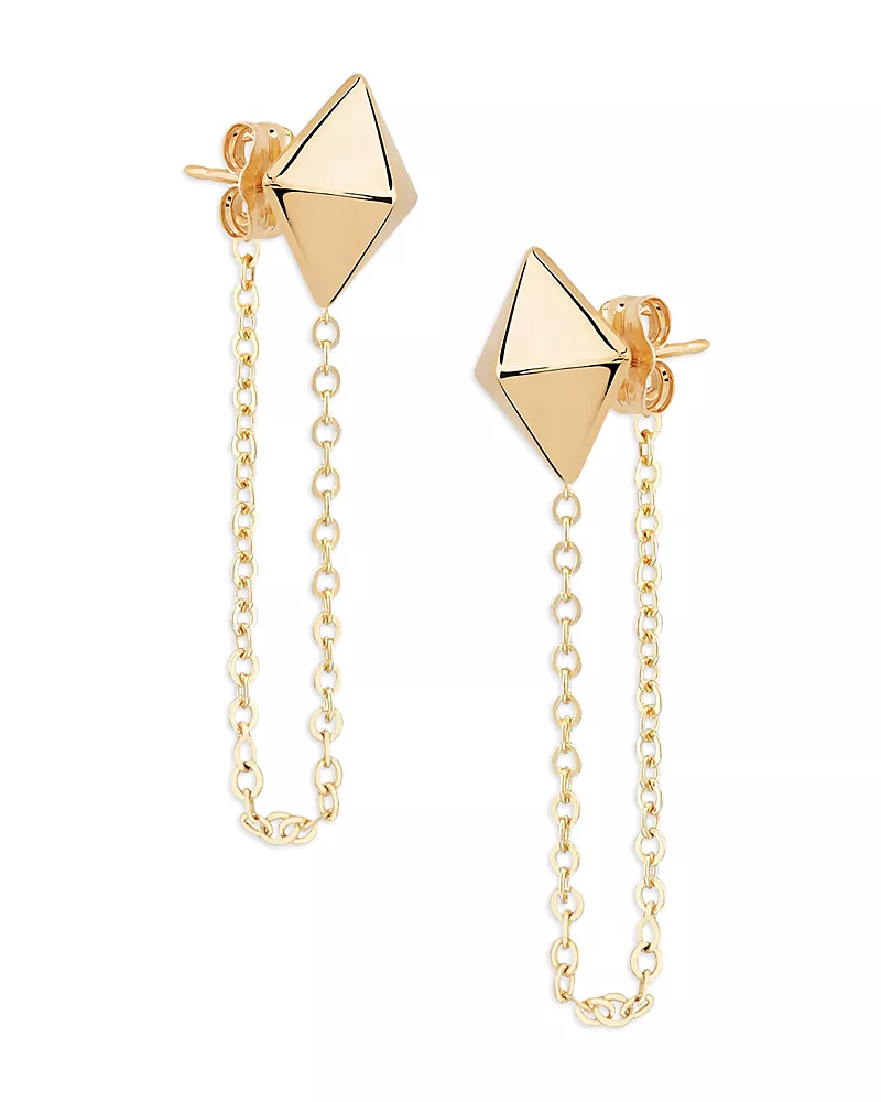 Moon & Meadow 14K Yellow Gold Pyramid Stud Draped Chain Earrings - Exclusive