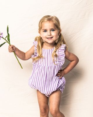 Girls' Lavender French Ticking Ruffled Romper - Baby