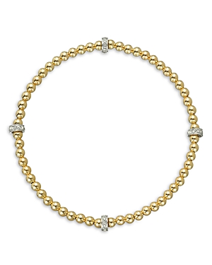 Zoe Lev 14k White & Yellow Gold Diamond Rondelle Station Beaded Stretch Bracelet In Gold/white