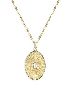 Zoe Lev 14K Gold Diamond Baguette Oval Pleated Disc Pendant Necklace, 16-18