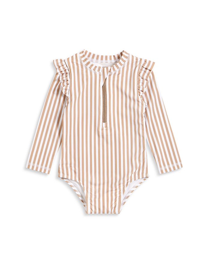 petit lem Girls' Taupe Striped Long Sleeve Swimsuit - Baby | Bloomingdale's