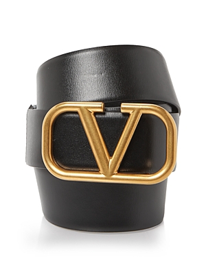 Shop Valentino Men's Leather Logo Buckle Belt In Black