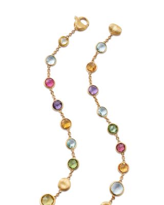 18K Gold Jaipur Color Mixed Gemstone Graduated Collar Necklace, 17"