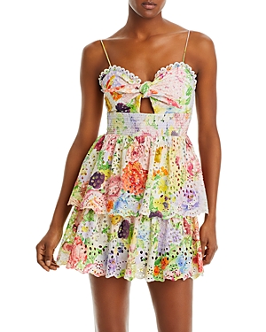 Alice and Olivia Printed Eyelet Tiered Fit & Flare Dress