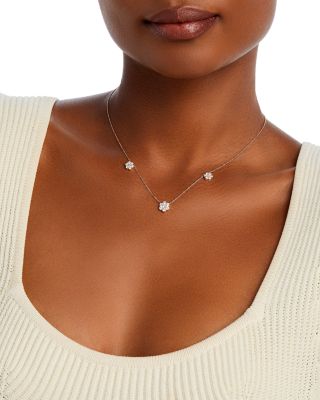 Diamond Flower Station Collar Necklace in 14K Yellow Gold, 0.75 tcw 