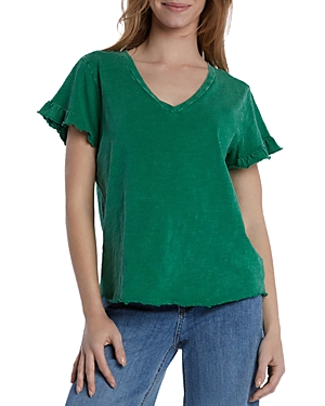 Billy T Ruffled V Neck Tee In Og Green