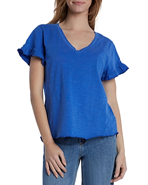 Billy T Ruffled V Neck Tee In Sailor Blue