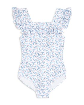 Minnow - Girls' Briland Blue Floral Flutter Sleeve Swimsuit - Little Kid, Big Kid