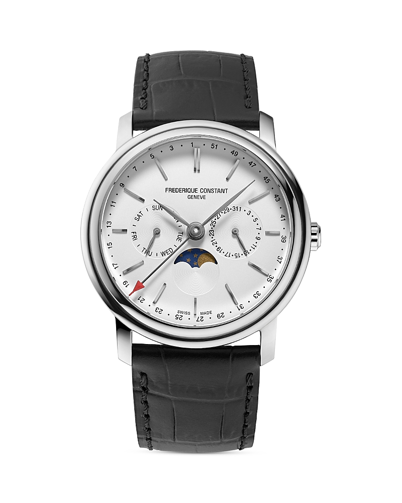 Frederique Constant Men's Swiss Classics Business Timer Black Leather Strap Watch 40mm In White/black