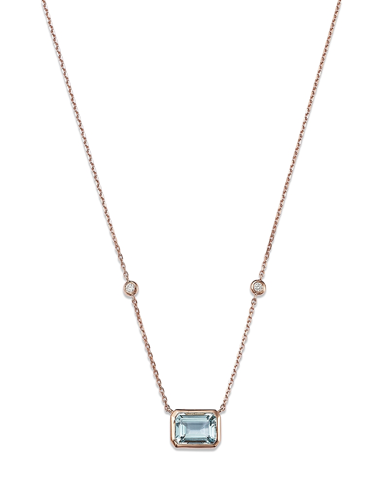 Bloomingdale's Aquamarine & Diamond Pendant Necklace In 14k Rose Gold, 18 - Exclusive In Blue/rose Gold