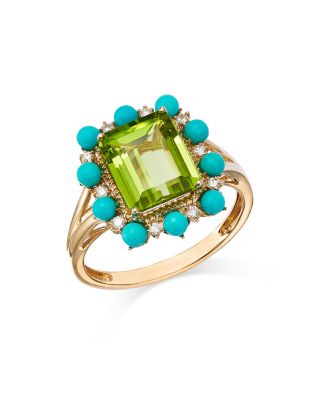Bloomingdale's Fine Collection Peridot, Turquoise, & Diamond Statement Ring in 14K Yellow Gold - Exclusive
