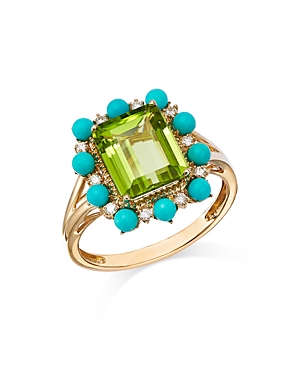 Bloomingdale's Peridot, Turquoise, & Diamond Statement Ring In 14k Yellow Gold - 100% Exclusive In Green/blue
