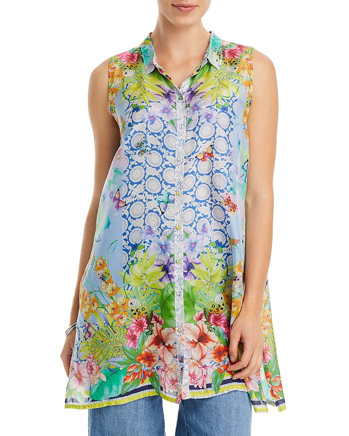 Johnny Was Cozumel Xanthe Printed Sleeveless Silk Tunic