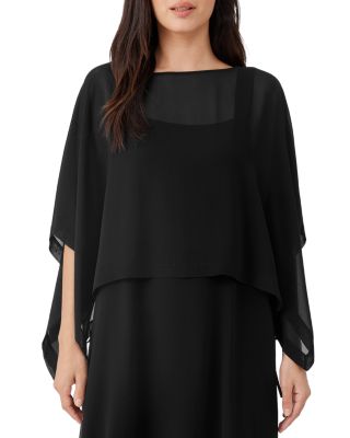 Eileen Fisher Silk Poncho In Black | ModeSens