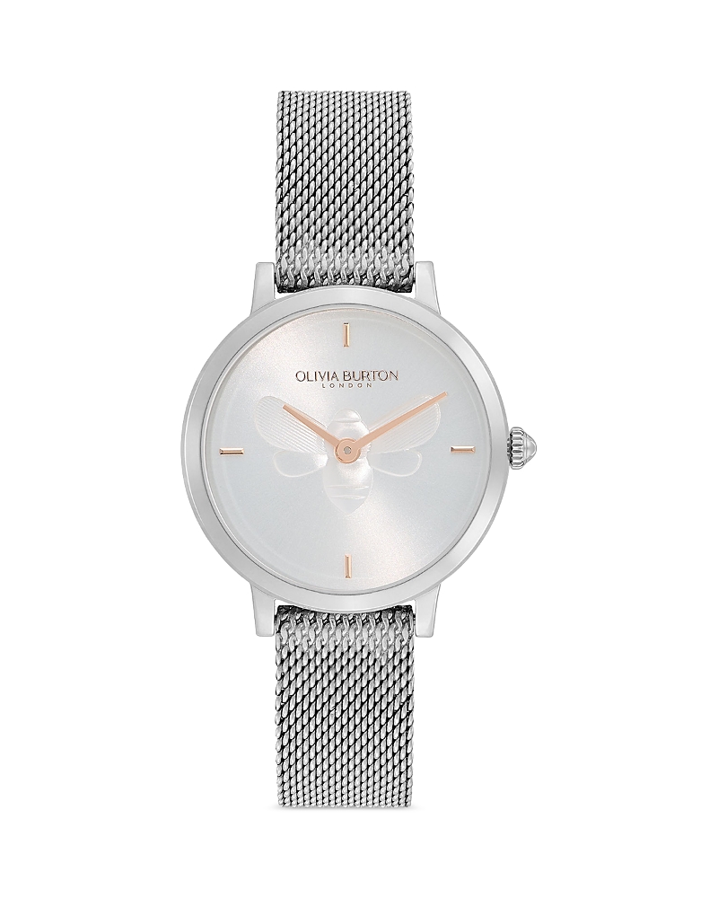 Olivia Burton Women's Ultra Slim Bee Silver-tone Stainless Steel Watch 28mm In Silver