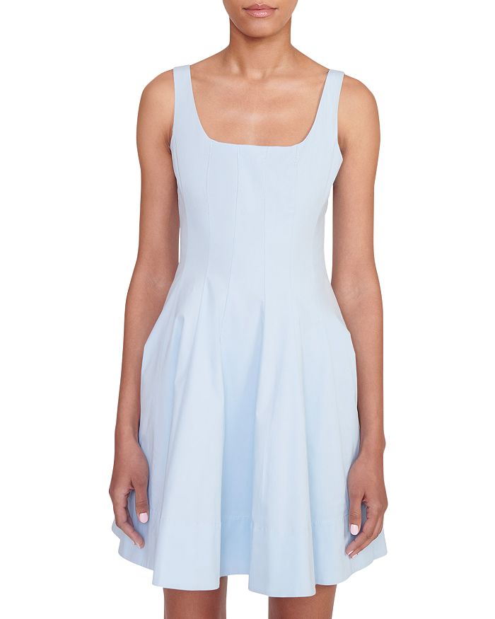 Staud Wells Corset Poplin Mini Dress In French Blue