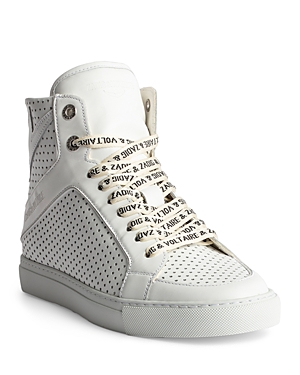 Shop Zadig & Voltaire Women's High Flash Smooth Lace Up High Top Sneakers In Blanc