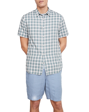 Vince Cannes Plaid Short Sleeve Button-up Shirt In Teal Pool
