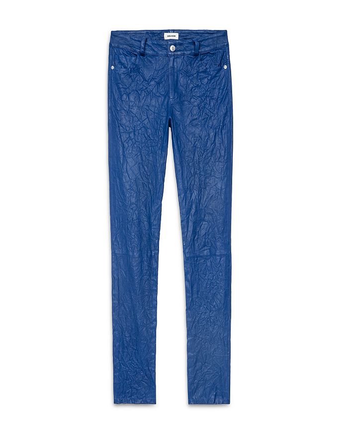 Zadig & Voltaire Phlame Slim-leg Mid-rise Leather Trousers In Ocean