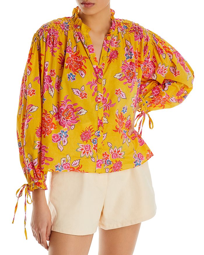 RHODE Louisa Linen Floral Top Bloomingdale's