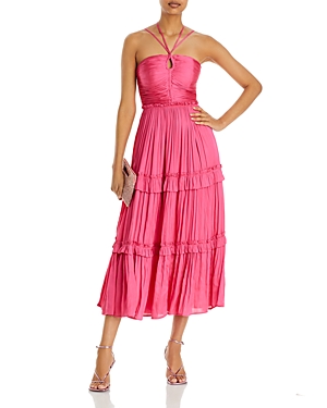 Shop Aqua Strappy Ruched Midi Dress - 100% Exclusive In Hot Pink