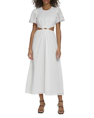 KARL LAGERFELD PARIS Cotton Eyelet Midi Dress | Bloomingdale's Women