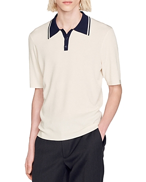 Sandro Stripe Collar Polo Sweater In Ecru