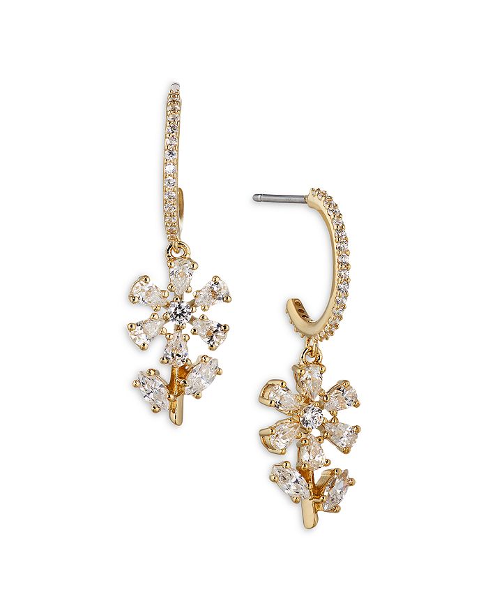 Nadri Swingsets Cubic Zirconia Flower Charm Hoop Earrings in 18K