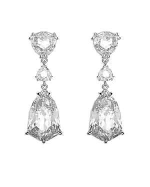Shop Swarovski Mesmera Trilliant Crystal Drop Earrings In Rhodium Plated In Silver