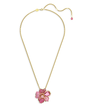 Swarovski Florere Pink Crystal Flower Convertible Pin & Pendant Necklace in Gold Tone, 21.66