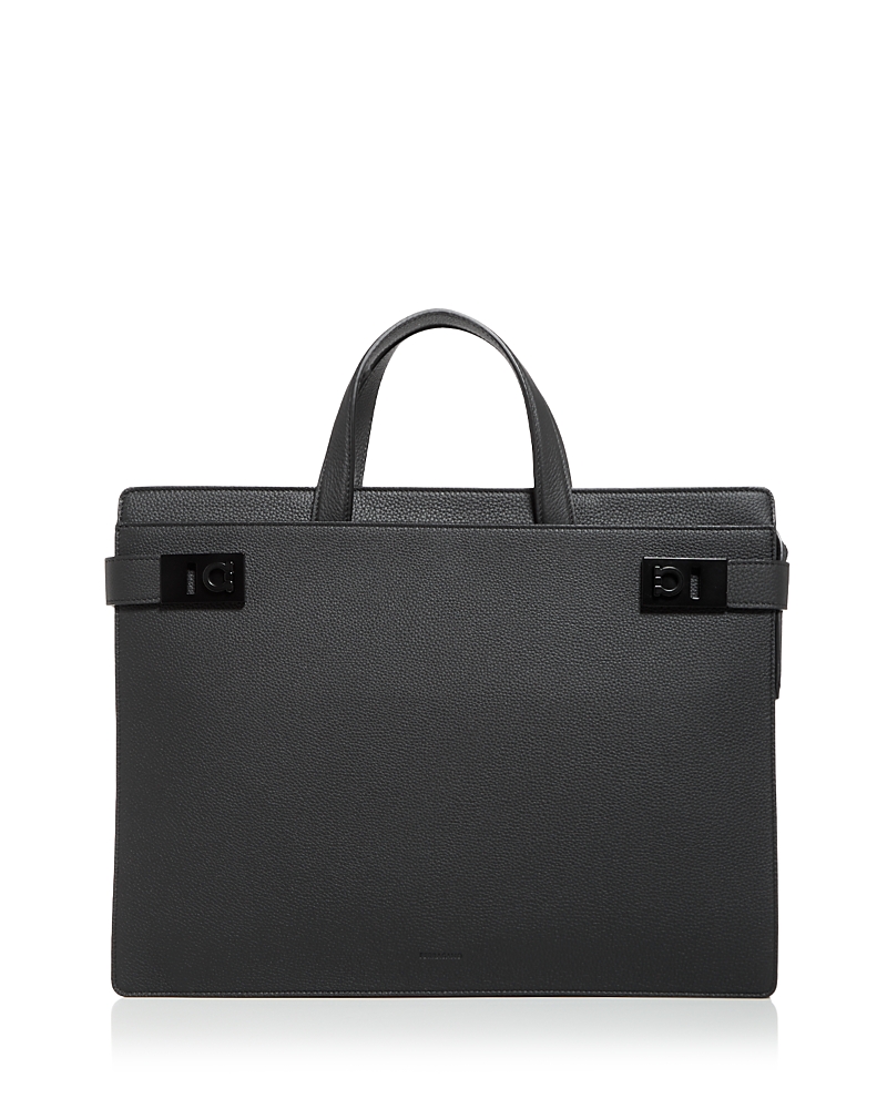 Ferragamo Men's Briefcase With Gancini Buckles In Black