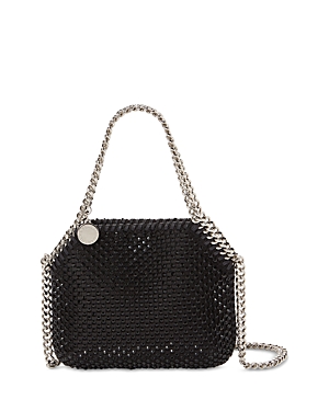 Shop Stella Mccartney Falabella Mini Crystal Mesh Shoulder Bag In Black/silver