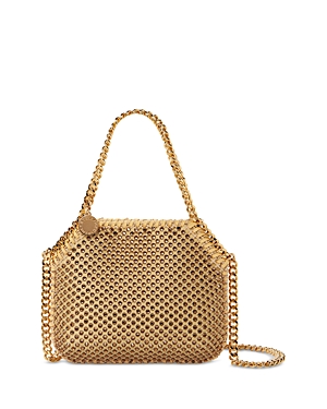 Shop Stella Mccartney Falabella Mini Crystal Mesh Shoulder Bag In Fawn/gold