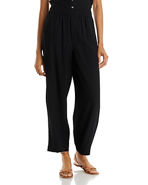 Madewell Crinkled Straight Leg Crop Crepe Pants In True Black