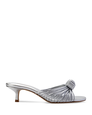 Larroude Women's Valerie Slip On Knotted Mid Heel Sandals In Silver