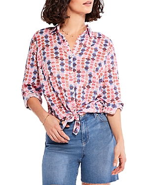 Nic + Zoe Petite Geo Dots Printed Boyfriend Shirt In Pink Multi