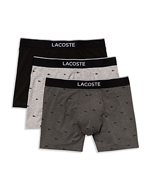 Lacoste Branded Waist Long Stretch Cotton Boxer Brief 3-pack In Black
